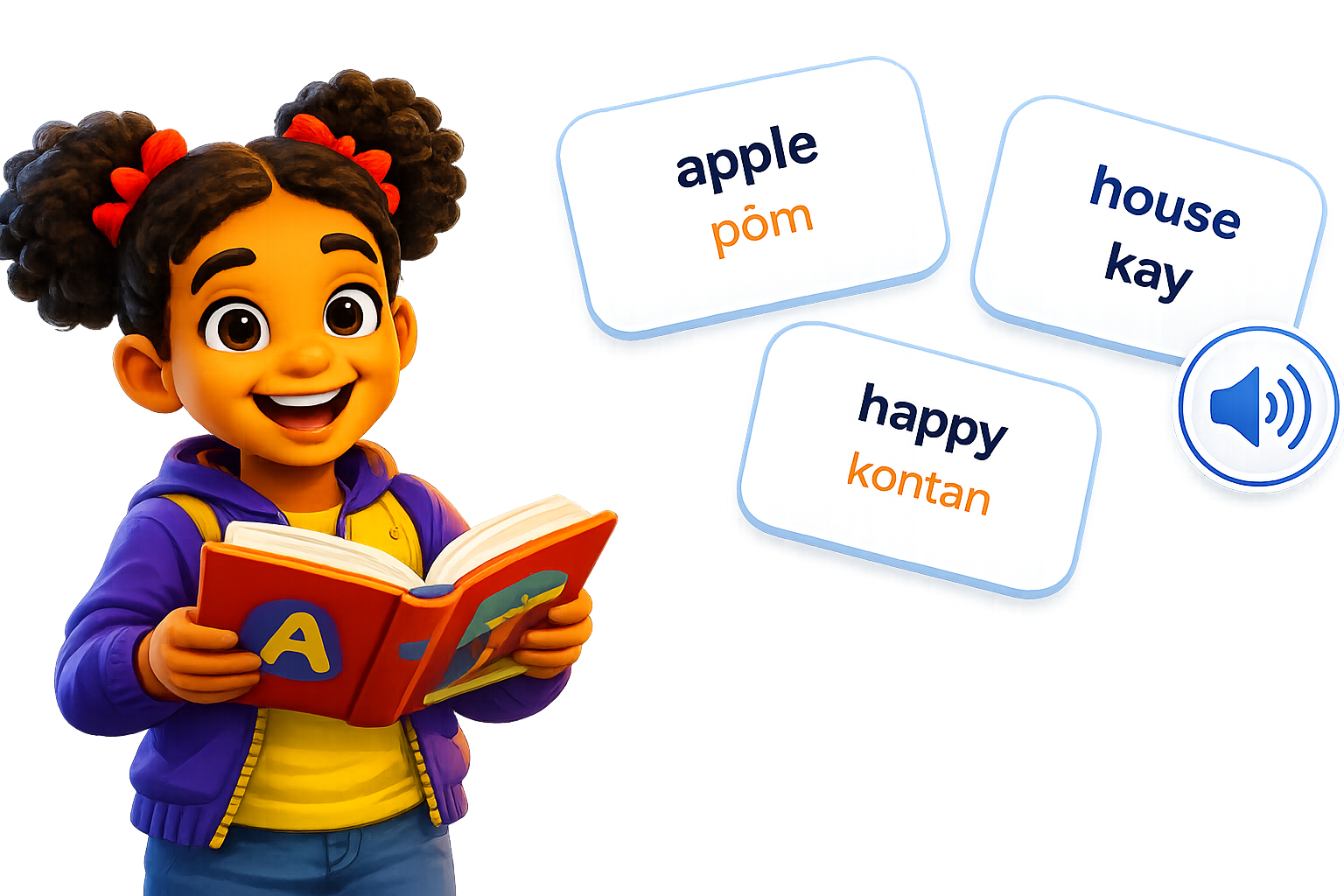 Mascot fi Yorlingo ap aprann ak flashcard